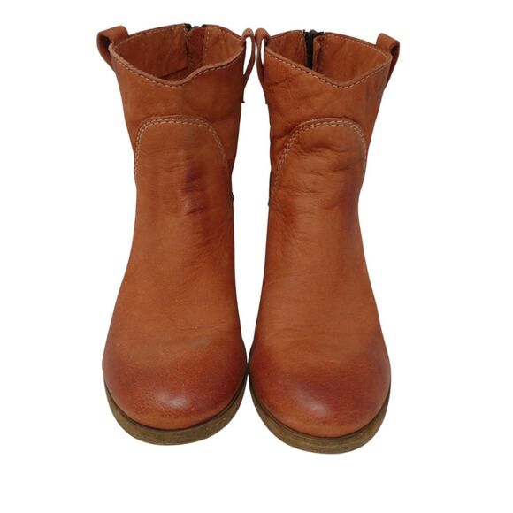 KEB Italia Coral Orange Leather Western Boho Heeled Ankle Boots - Picture 6 of 13